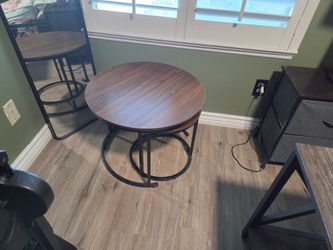 Round Coffee Table  Set with Metal Base