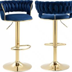 Bar Stools Blue Velvet Gold