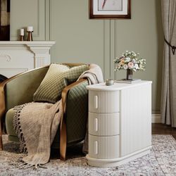 Tribesigns 3-Drawer Wooden End Table, Modern Sofa Side Table, Narrow Chair Side Table Slim Nightstand for Living Room, Bedroom, Finished Back, No Asse