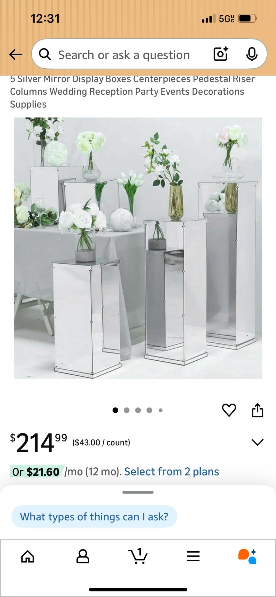 5 Sliver Mirror Display Boxes