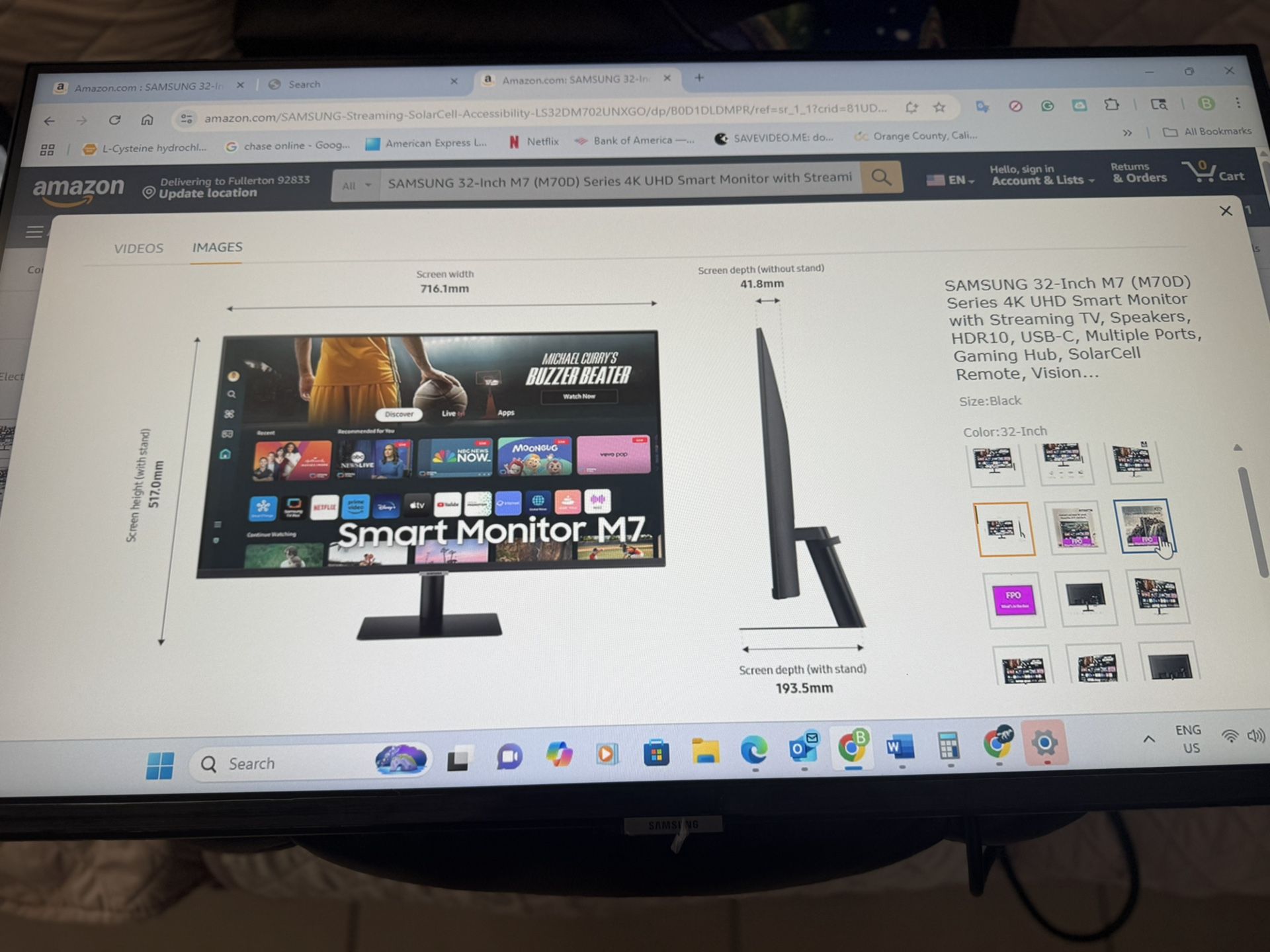 SAMSUNG M7 M70D 32-Inch 4K UHD Smart Monitor, Gaming Hub, HDR10, Multiple Ports, USB-C, with Streaming TV, Speakers, SolarCell Remote, Vision Accessib