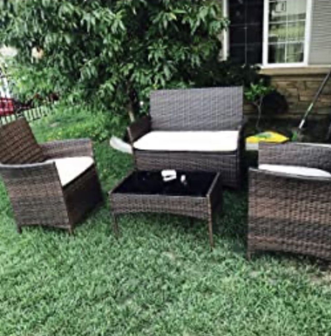 4 Pieces Patio Set Beige/ Brown