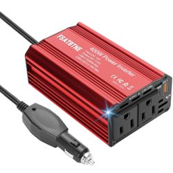 400W DC 12V to 110V AC Car Plug Adapter Outlet Converter with [65W PD USB-C] & [18W QC USB-A] Fast Charging Ports and 2 AC Outlets Car Power Inverters