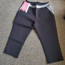 SLIM&TRIM NEOPRENE SLIMMING BLACK & GRAY ATHLETIC CAPRIS 