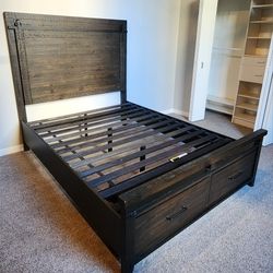 Queen Bed Frame With Storage (Mattress Not Available)