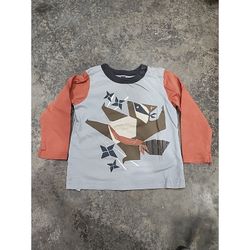 Boys Tea Collection 12-18 Month Blue Henley Long Sleeve Shirt Raccoon Karate