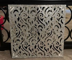 Large Silver Sequin Sparkle Wall Art Panel – Glam Scrollwork Cutout