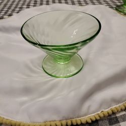 Vintage Sherbet Pair Green Depression Glass