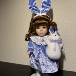 ⭐ DanDee Collectors Choice 10” Porcelain Bunny Doll w/ Plush & Stand