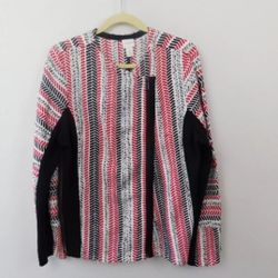 Chicos Womens Sweater 2 Cardigan Large Sofia Moto Textured Zip Up Cotton Ribbed