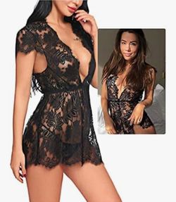 Small Women See Through Floral Lace Sexy Sleepwear Dress Baby Dolls