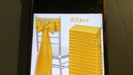 50 pcs Golden  Satin Chair Waist belt bow