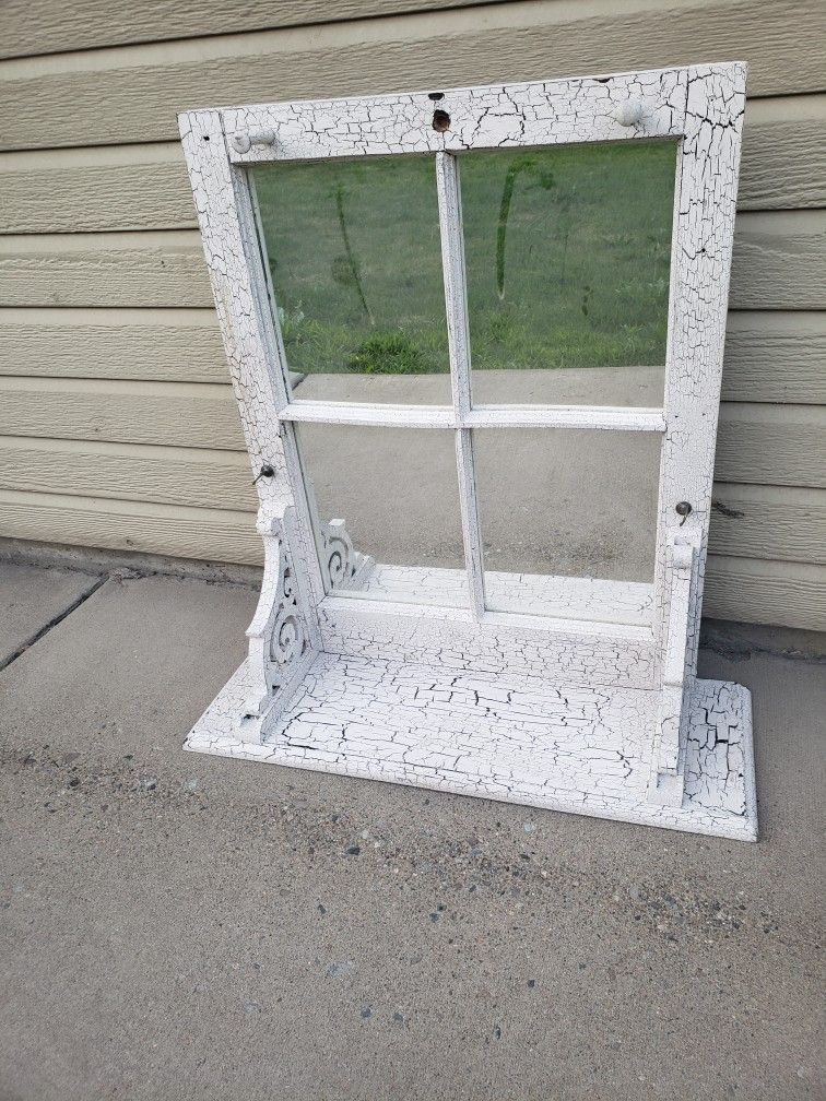 Vintage Window Mirror With Shelf