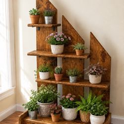 Handmade Rustic Wooden Plant & Display Shelf – Stained Pine – Great for Plants, Decor, Books