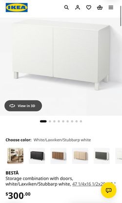 2 IKEA BESTÃ… cabinets with white LAXVIKEN textured doors and white legs.