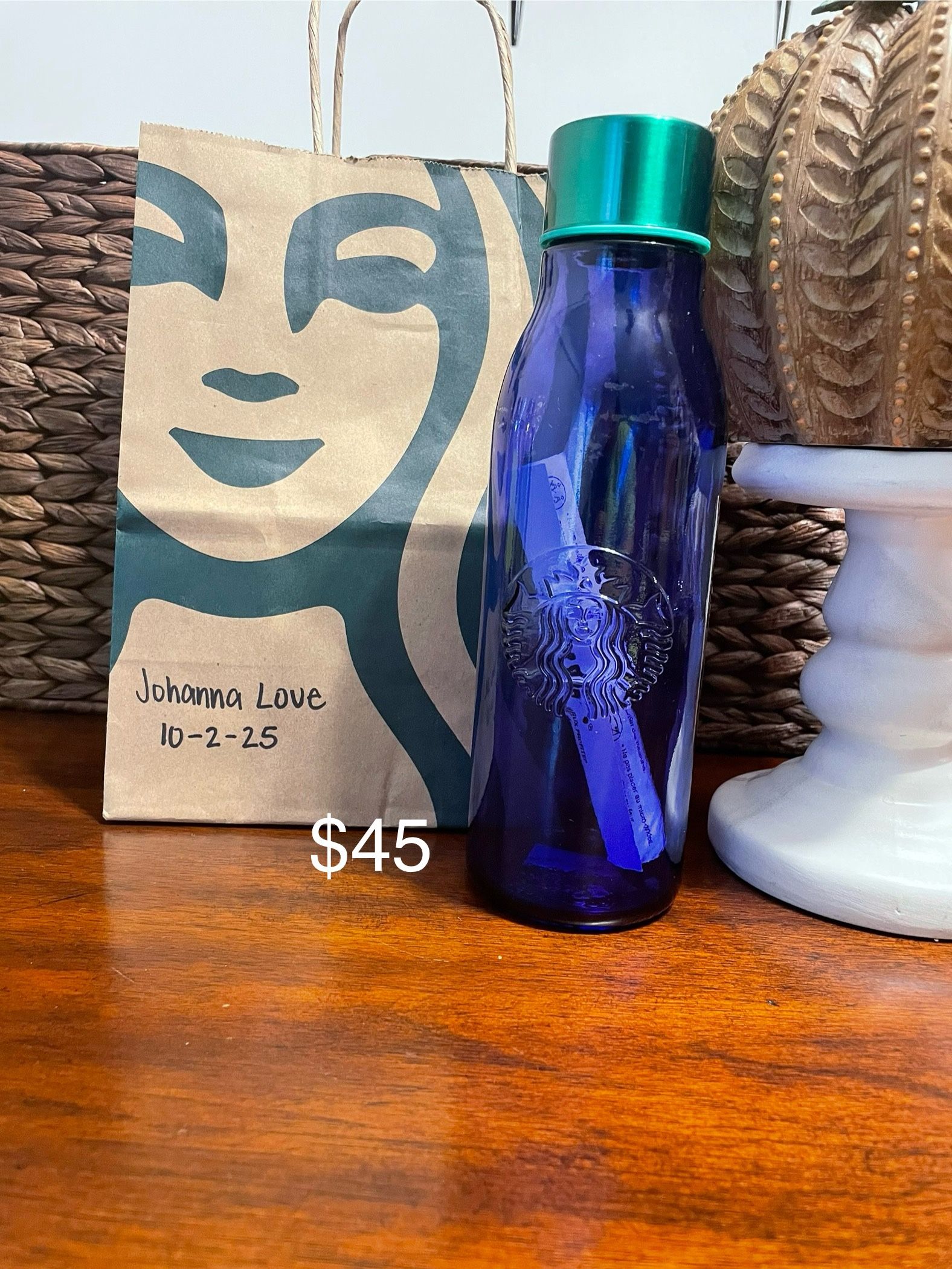 Blue Glass Starbucks Bottle