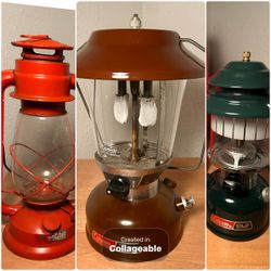 Vintage Coleman Lanterns (Coleman 275, Coleman CL2, 2x Red Kerosene Lanterns)