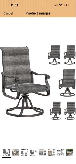 Patio Swivel Chairs Set of 6, Padded Outdoor Dining Chairs with High Back Patio All-weather Swivel Breathable Textilene Metal Rocking Frame Chair for