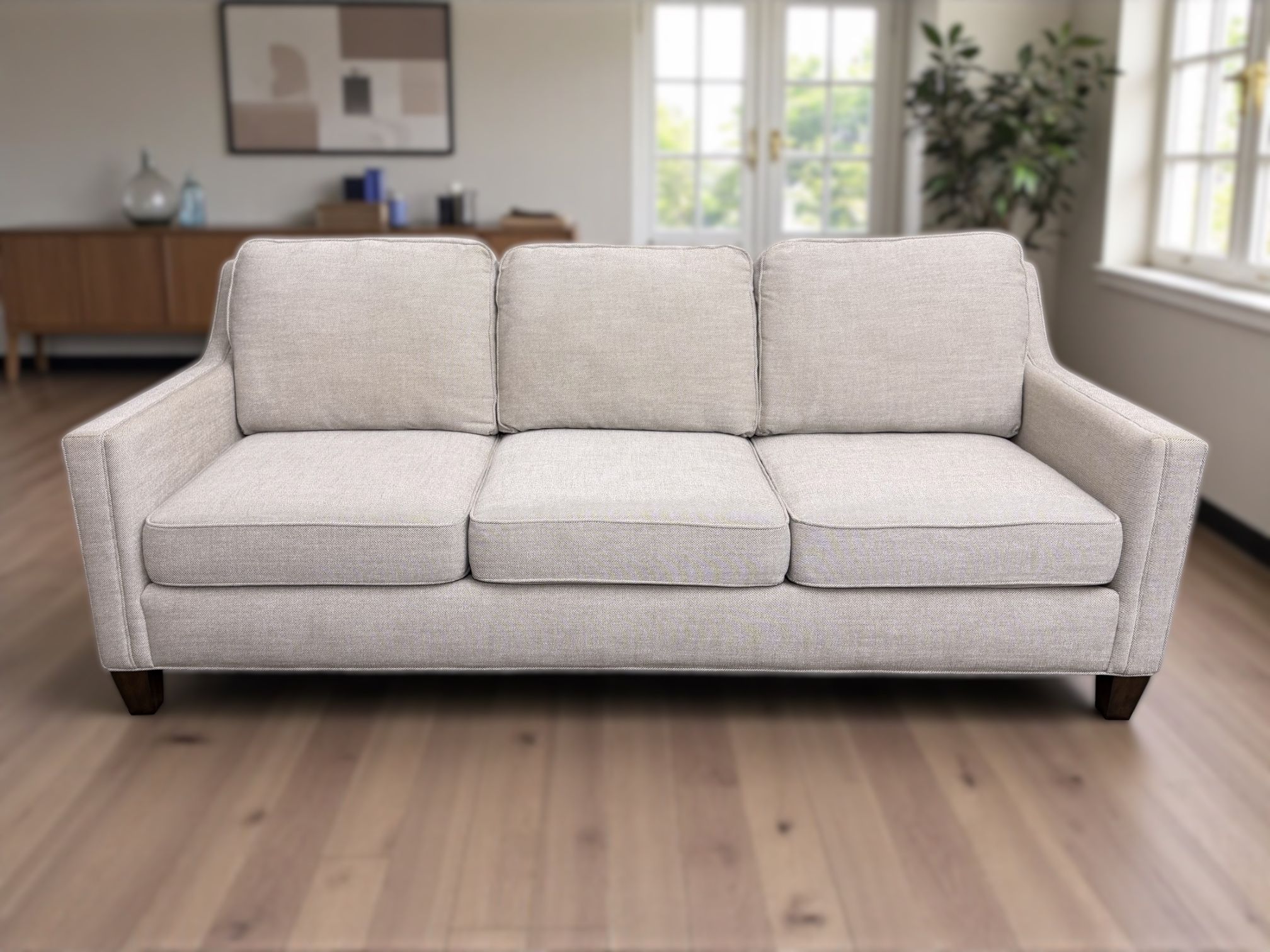 Flexsteel Lawrence Antique Beige 3-Seat Couch w/ Sloped Track Armrests