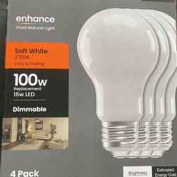 New Feit 100 Watt 16wLed Dimmable Soft White Glass Light Bulbs 4 Pack 
