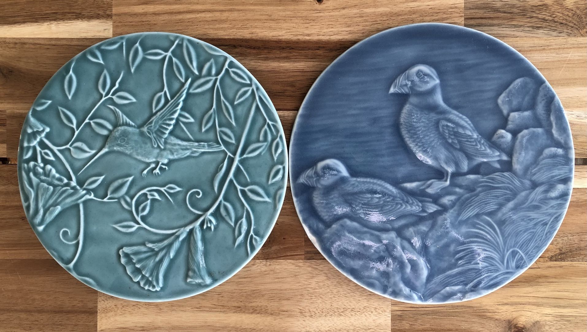 Pair of Edgecomb Potters Maine Pottery Glazed Trivets Plates Embossed 8"