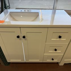 Bannister 37 in. Single Sink White Bath Vanity with Granite-Look Colorpoint White Cultured Marble Top