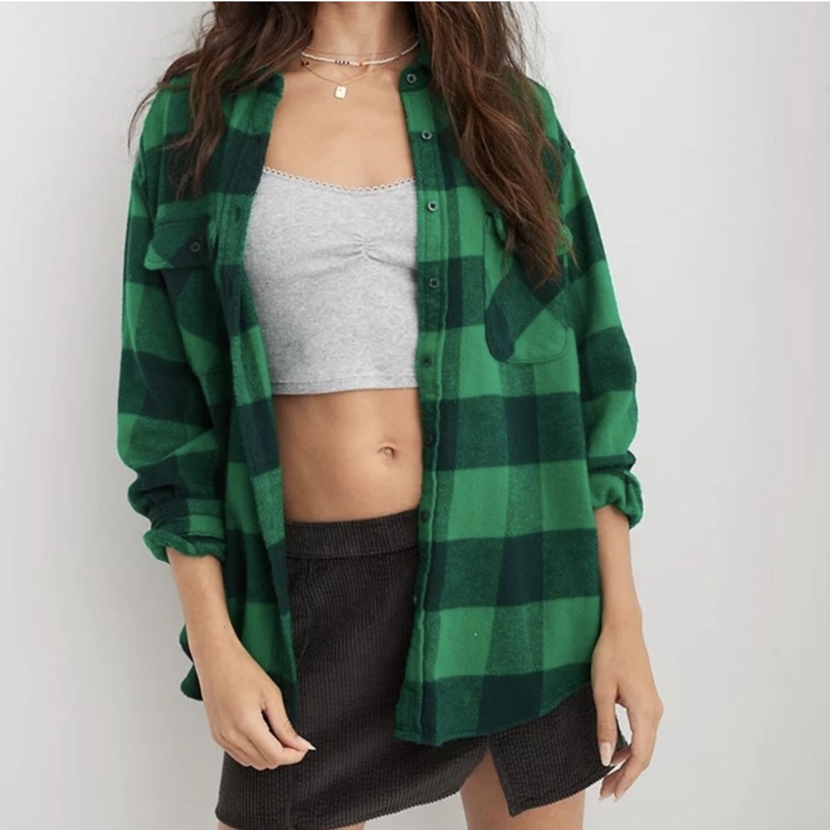Brand New Aerie Green & Black Lumberjane Flannel Shirt - Size Medium