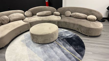 Modern 7 Seat Sectional Sofa Curved Modular Velvet Upholstered With Ottoman