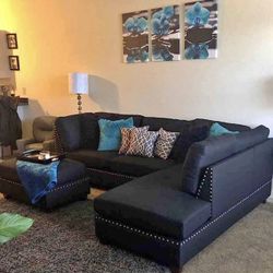 Black Sectional With Ottoman- Shop Now Pay Later.