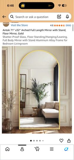Antok 71" x 32" Arched Full Length Floor Mirror Gold