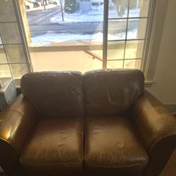 Brown Leather loveseat 