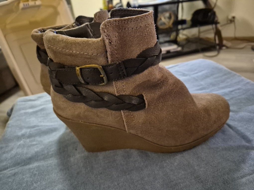 Beige Suede Wedge Boots Size 8.5