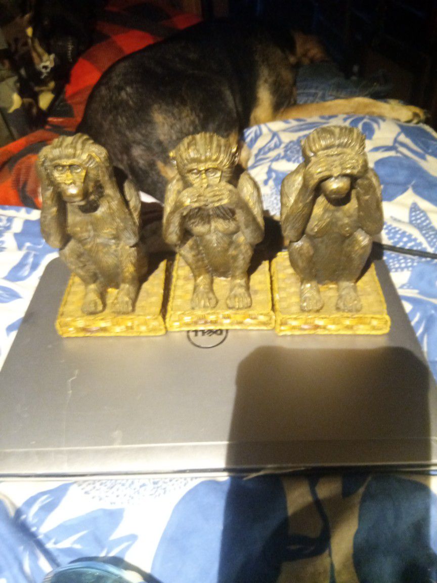 3 Wise Brass Monkey Statues