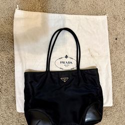 Prada Black Tessuto Nylon and Leather Tote Bag