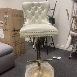 658 Furniture, thick gold swivel leather bar stools, height adjustable, 27-35 inches, modern upholstered bar stools with backrests, suitable for home 