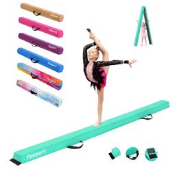 Balance Beam Folding Gymnastics Beam Foam Balance Floor Beam Equipment for Kids Adults, Suede Cover Anti Slip Base with Carry Bag for Home School Gym 