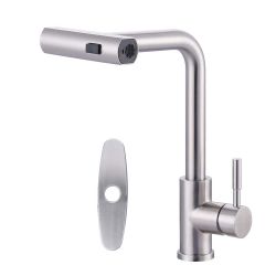15.7 in. 3 Modes Single Handle Waterfall Pull Down Sprayer Kitchen Faucet with 360° Spout Swivel in Brushed Nickel