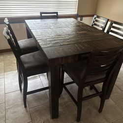 Counter Height Dining Table & 6 Chairs - Rustic, Sturdy, Kid Proof $200