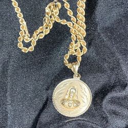 Solid 14k Gold Medallion Double Sided!! Jesus/virgin Mary 