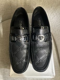 Versace Black Leathered with Silver Medusa Loafers