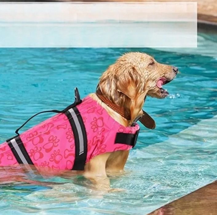 Dog Life Jacket Easy-Fit Adjustable Belt Pet Saver Swimming Safety Swimsuit Preserver with Reflective Stripes for Doggie SIZE L
