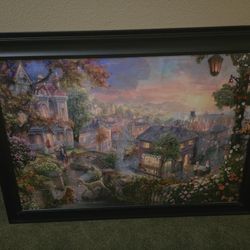 Disney Lady And The Tramp Thomas Kinkade Poster Print in Frame 27x40
