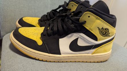 Jordan 1 Mid Retro SE Yellow Toe Shoes Mens Size 10.5 Black Sneakers Basketball