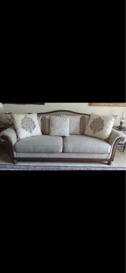 Traditional Wood-Trim Fabric Sofa
