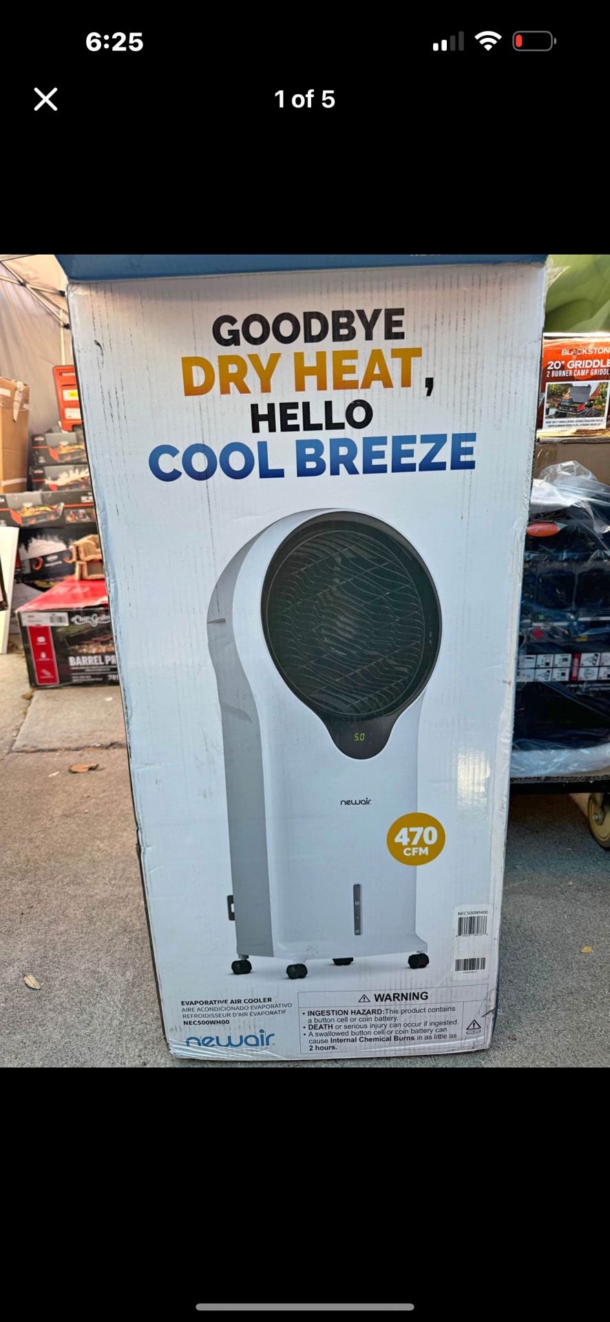 470 CFM, speed Portable Evaporative Cooler and Fan for 250 sq