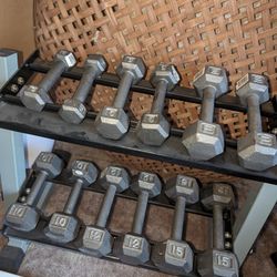 Cast Iron Dumbbells +Rack