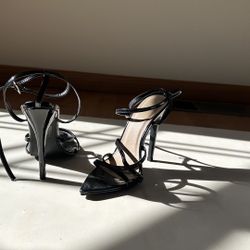 Patent Black Strappy Heels - Women’s Size US5/UK3