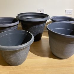 Set Of 5 Medium & Large Outdoor Planters Slate Grey Color EUC clean