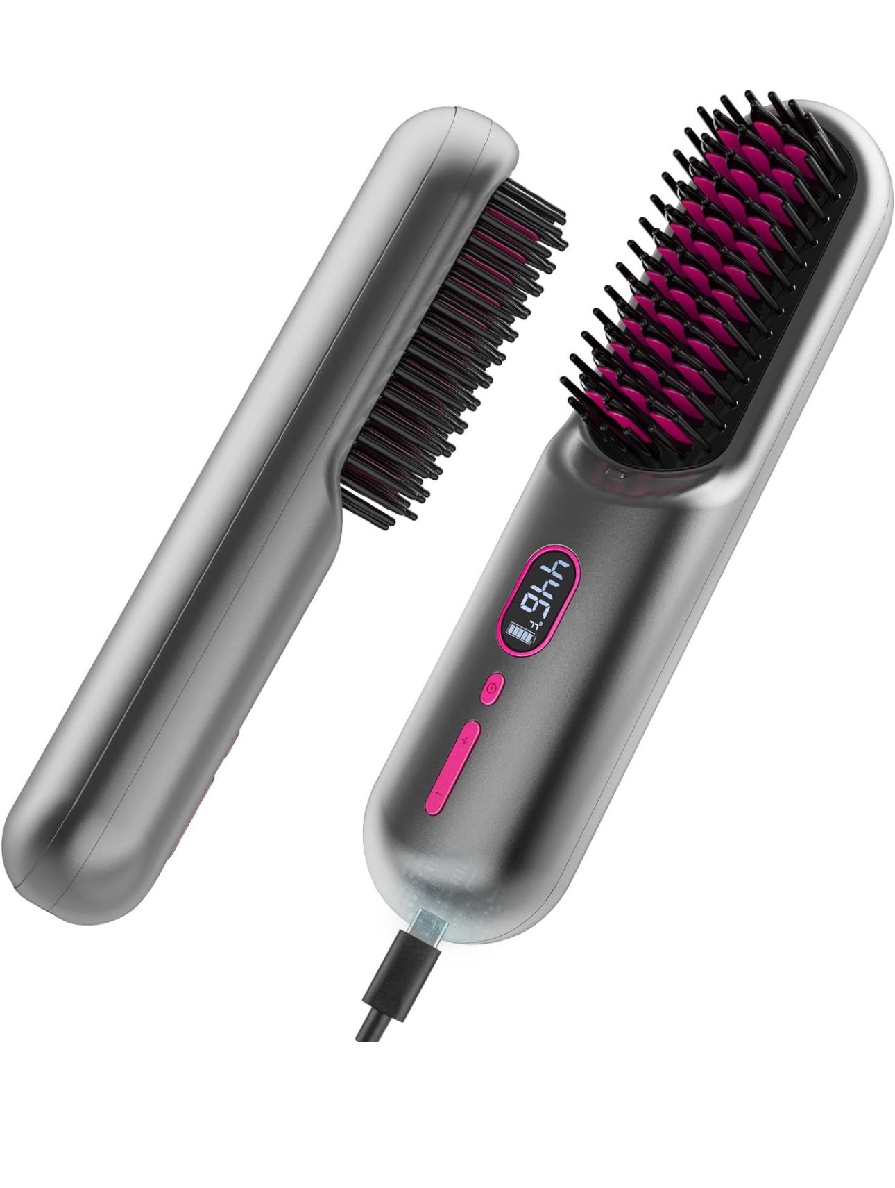 NEW IN BOX - Cordless Hair Straightener Brush, iTayga Upgraded Portable Hair Straightener Brush for Women with Travel Size, 2 in 1 Negative Ion Wirele