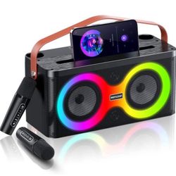 Brandnew Karaoke Machine for Adults,Karaoke Machine with 2 Karaoke Wireless Microphones,Portanle PA System Supports TF Card/USB/AUX/REC/TWS Mode for O